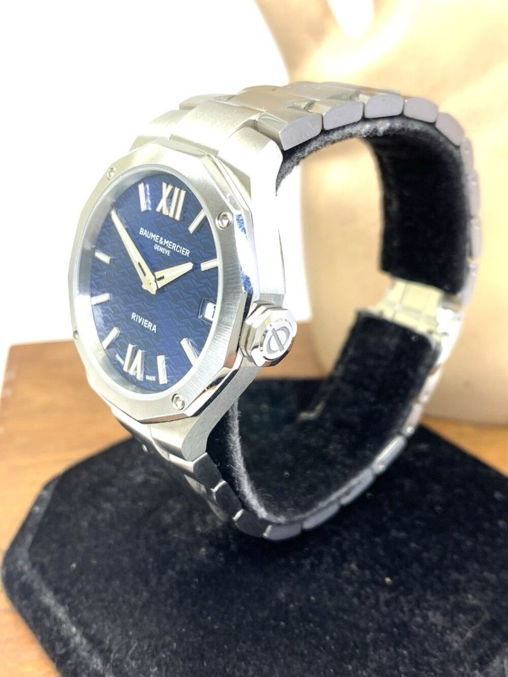 Baume & Mercier Women's Watch Riviera 10727 Swiss Quartz Blue Dial Steel 33mm - Picture 2 of 14